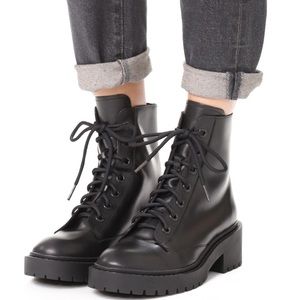 NIB KENZO Pike Lace Up Leather Combat Ankle Black Boots Booties